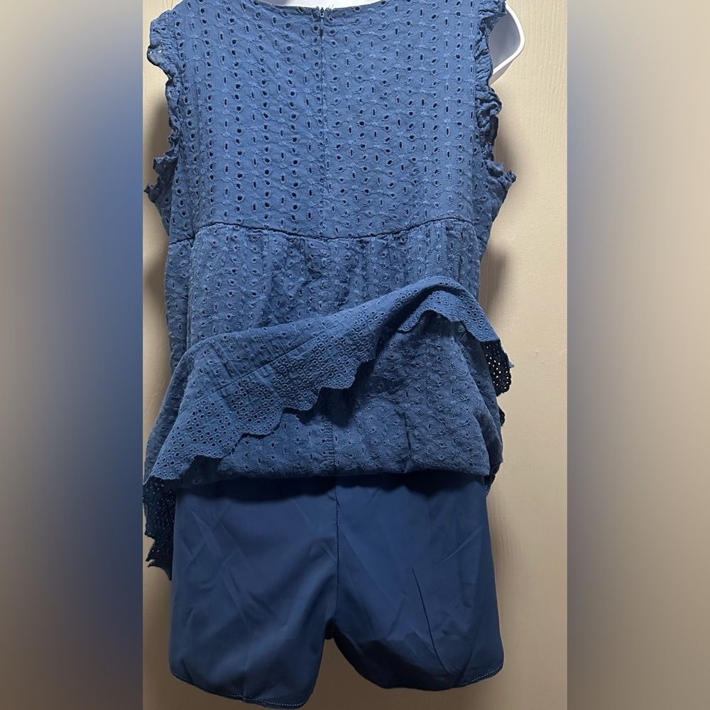 Blue Eyelet Babydoll Dress with Ruffle Sleeves - Size Large - Summer Chic - Picture 13 of 16